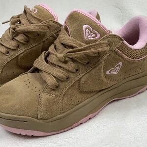 Roxy Women's Tan and Pink Suede Sneakers